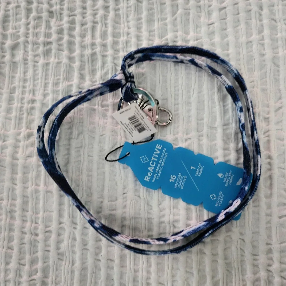 Vera Bradley ReActive Lanyard Island Tie Dye Blue White Recycled 26692-U46 NWT